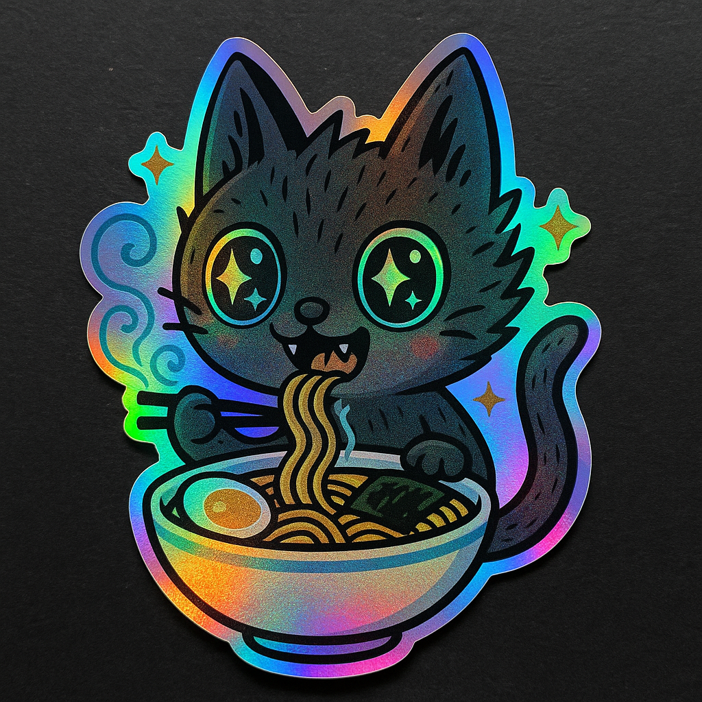 Cosmic Ramen Cat Holographic Sticker