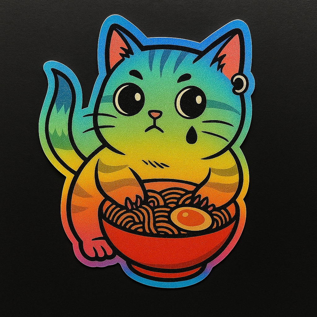 Tough Ramen Cat Holographic Sticker
