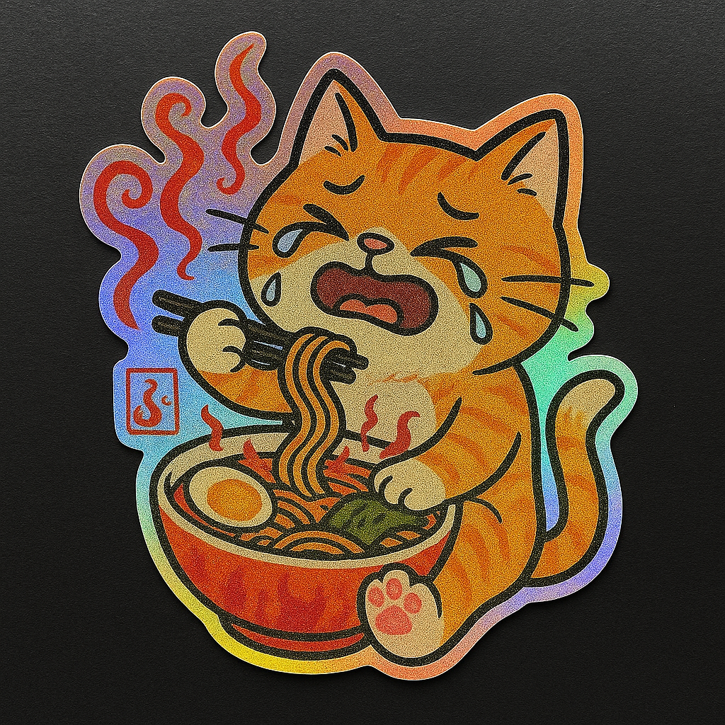 Spicy Ramen Cat Holographic Sticker
